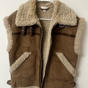 Brown Shearling Vest with Buckle Detail